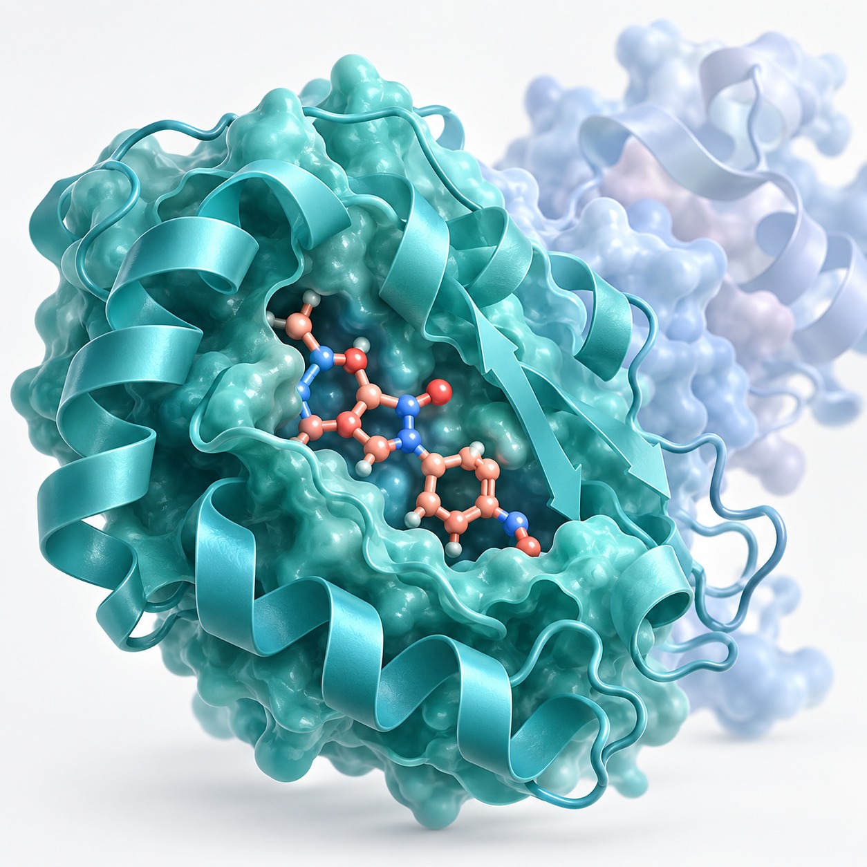 A small-molecule ligand bound in a protein binding pocket